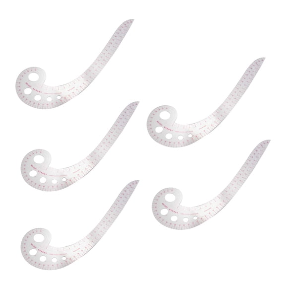 5pcs 11.8 inch Long Comma Shaped Plastic Transparent French Curve Ruler Spline,5 x French Curve Ruler,Transparent & Red