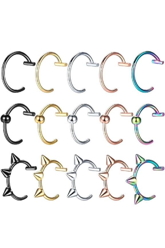 5pcs/15pcs 10mm Punk Stainless Steel Fake Lip Rings C-Clip Lip Rings Helix Rook Tragus Faux Septum Body Piercing Jewelry