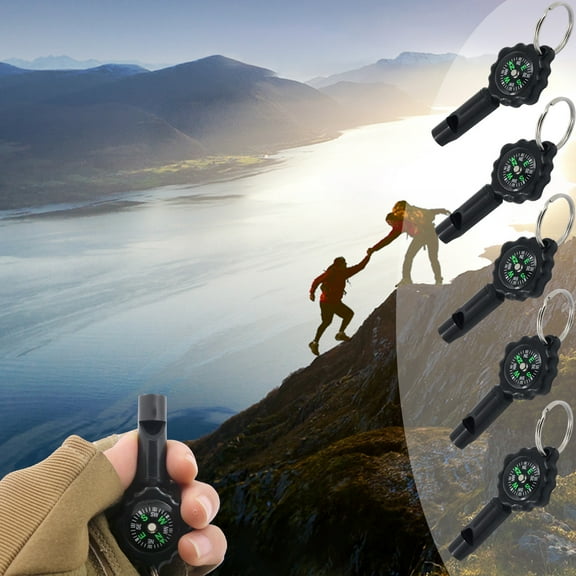 5pcs 2 in 1 Portable Compass& Whistle OutdoorHigh-precision Compass & Emergency Survival Function Whistle For Travel Outdoor Camping Outdoor Adventure