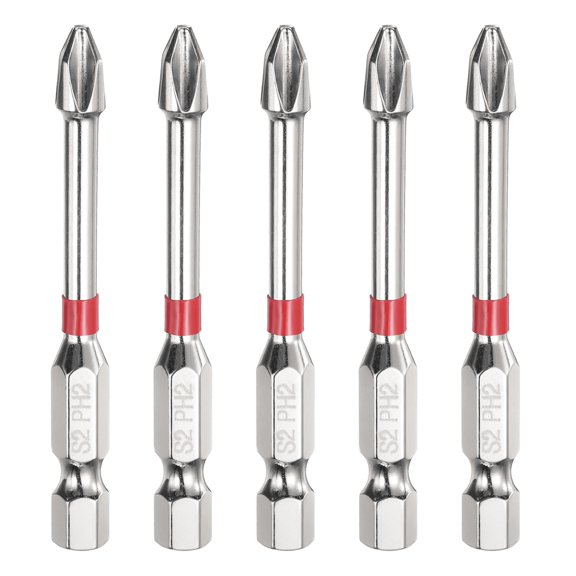 5pcs #2 Anti Slip Phillips Impact Screwdriver Bit PH2 1/4" Hex Shank 2.6" (65mm) Magnetic Cross Head Drill Bits Mirror Chrome S2 Steel Screw Driver Power Electric Tools