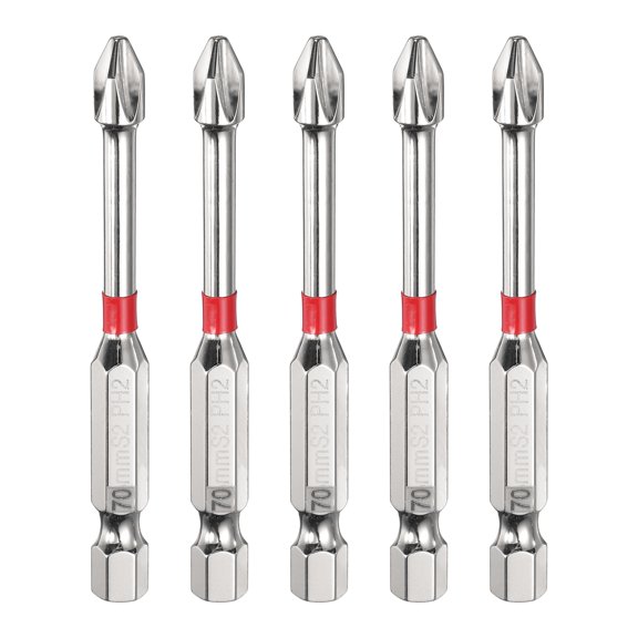 5pcs #2 Anti Slip Phillips Impact Screwdriver Bit PH2 1/4" Hex Shank 2.8" (70mm) Magnetic Cross Head Drill Bits Mirror Chrome S2 Steel Screw Driver Power Electric Tools
