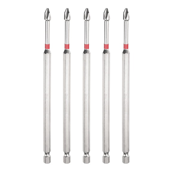 5pcs #2 Anti Slip Phillips Impact Screwdriver Bit PH2 1/4" Hex Shank 6" (150mm) Magnetic Cross Head Drill Bits Mirror Chrome S2 Steel Screw Driver Power Electric Tools