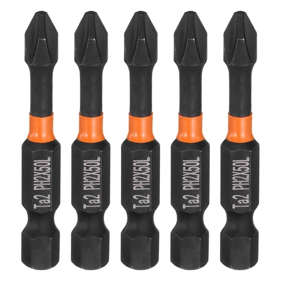 5pcs #2 Phillips Impact Screwdriver Bit PH2 1/4" Hex Shank 2" (50mm) Long Magnetic Cross Head Drill Bits S2 Steel Industrial Screw Driver for Impact Power Drivers, Black/Yellow
