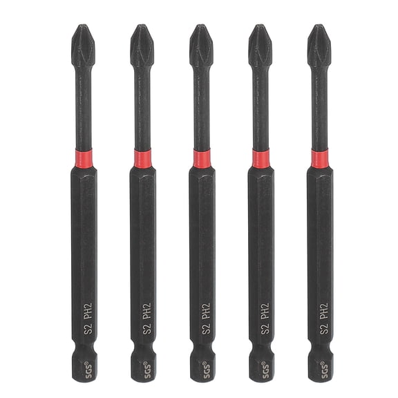 5pcs #2 Phillips Impact Screwdriver Bit PH2 1/4" Hex Shank 4" (100mm) Long Magnetic Cross Head Drill Bits S2 Steel Industrial Screw Driver for Impact Power Drivers, Black/Red