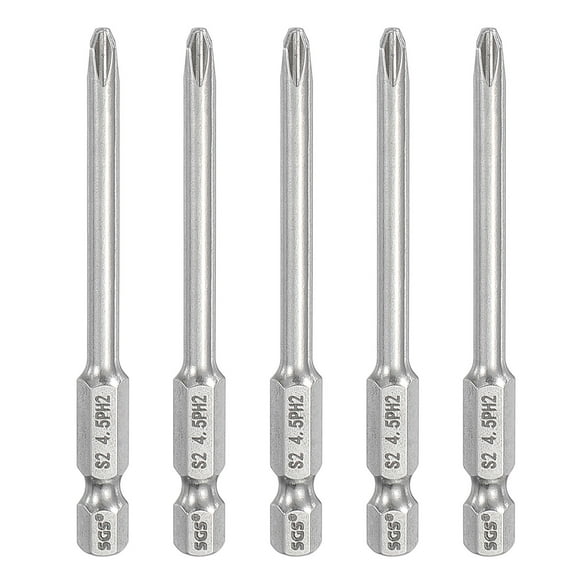 5pcs #2 Phillips Screwdriver Bit PH2 1/4" Hex Shank 3" (75mm) Long 0.18" Rod Magnetic Cross Head Drill Bits S2 Steel Industrial Screw Driver for Power Screwdrivers Drills, Silver