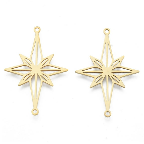 5pcs 201 Stainless Steel Connector Charms Star Real 18K golden Plated 39x26x1mm Hole: 1.5mm