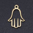 thumbnail image 1 of 5pcs 201 Stainless Steel Laser Cut Pendants Hamsa Hand/Hand of Fatima/Hand of Miriam Golden 17x12x1mm Hole: 1.5mm, 1 of 2