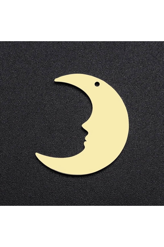 5pcs 201 Stainless Steel Pendants Laser Cut Moon Golden 24x19.5x1mm Hole: 1mm