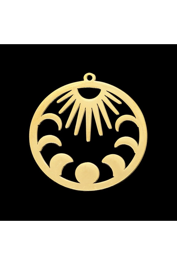5pcs 201 Stainless Steel Pendants Laser Cut Moon Phase Golden 30x28x1mm Hole: 1.4mm