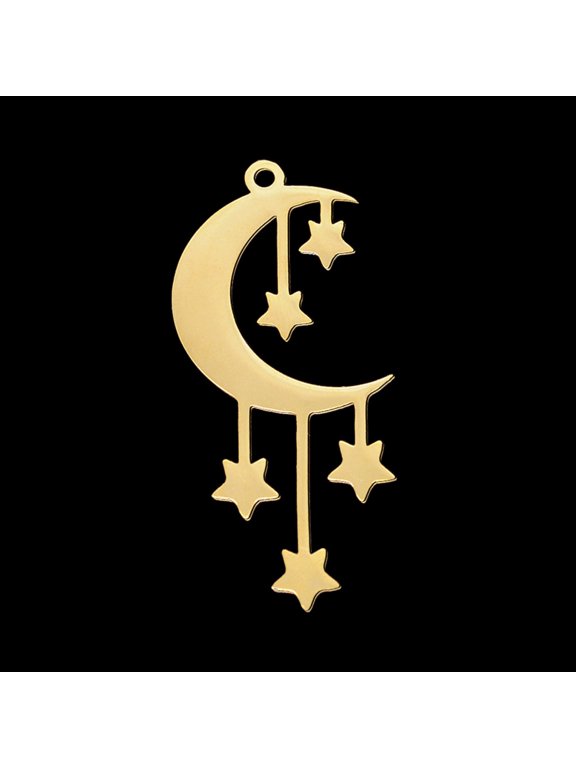 5pcs 201 Stainless Steel Pendants Laser Cut Moon with Star Golden 41.5x18x1mm Hole: 1.8mm