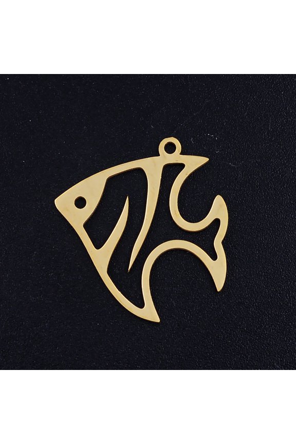 5pcs 201 Stainless Steel Pendants Tropical Fish Golden 23x23x1mm Hole: 1.5mm