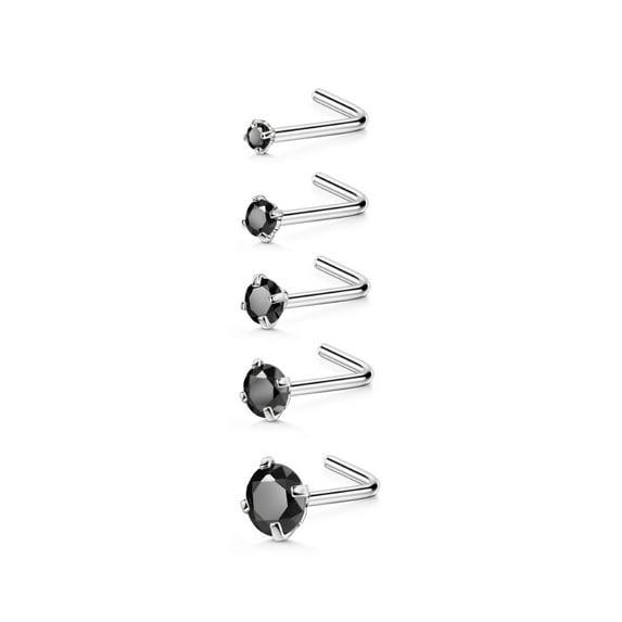 5pcs 20g Nose Rings Studs 1.5mm 2mm 2.5mm 3mm 4mm Black Round CZ Diamond Nose Studs Cubic Zirconia Nose Stud L Shaped Nose Studs for Women Nostril Piercing Jewelry 20 Gauge Nose Studs L Bend
