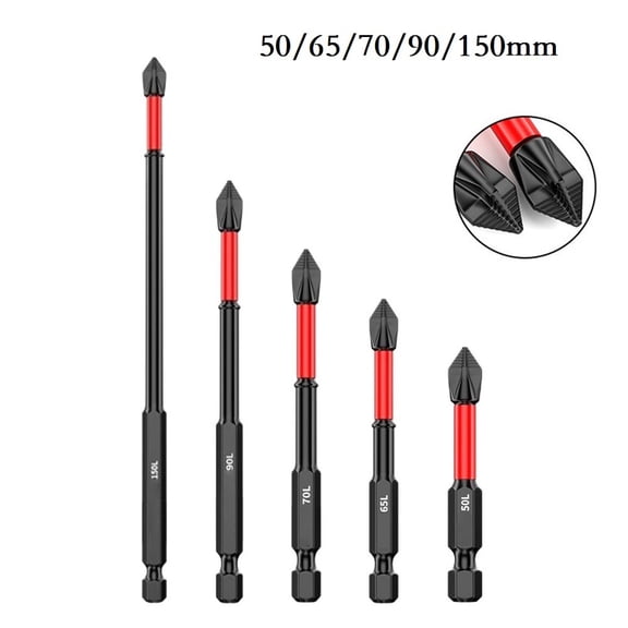5pcs 25-90mm Non-slip PH2 Magnetic Batch Head Cross Screwdriver Drill Bit Set, Magnetic Tool Kit, Power Drill Accessories