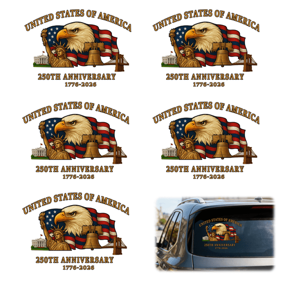 5pcs 250 Anniversary Decal Waterproof Car Window Decals Patriotic Vinyl Decals for Vehicles 250 Anniversary USA Stickers Eagle Pride Stickers 6x8in