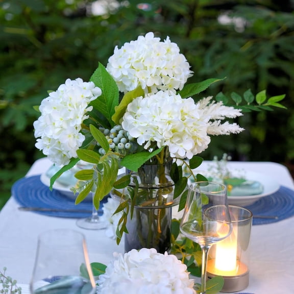 5pcs 25In White Hydrangea Artificial Flowers, Faux Hydrangea Flower with Stems,Full Latex Real Touch Hydrangea Flowers for Office Home Party Wedding Decor