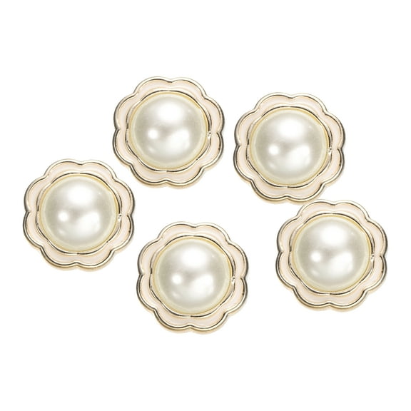 5pcs 28L Gold White Faux Pearl Buttons 18mm 23/32" Dia 0.51" Thick Plastic Round Sewing Button Replacement Craft Fastener for Coats Clothing DIY Crafts Style I