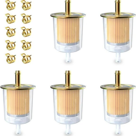 5pcs 3/8 inch inline fuel filter with 10pcs hose clamp for 3/8 inch fuel pipe used for motorcycles, car, trucks Universal Fuel Filters