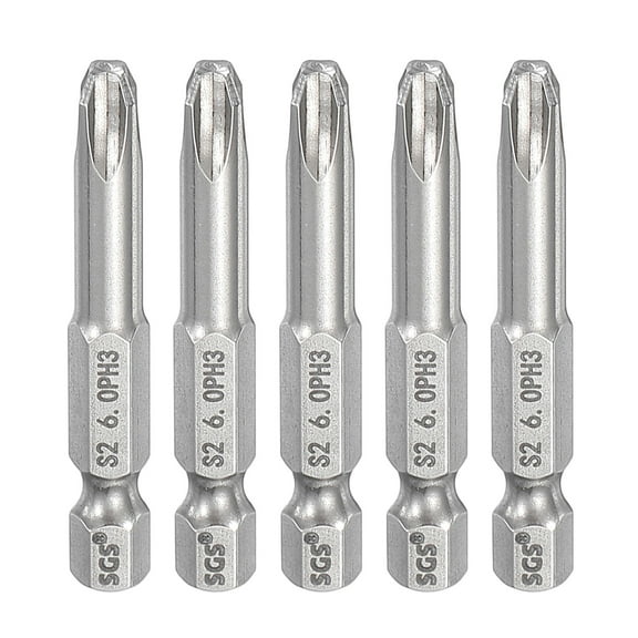 5pcs #3 Phillips Screwdriver Bit PH3 1/4" Hex Shank 2" (50mm) Long 0.24" Rod Magnetic Cross Head Drill Bits S2 Steel Industrial Screw Driver for Power Screwdrivers Drills, Silver