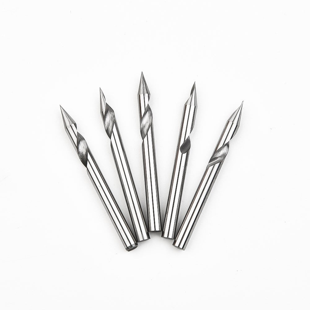 5pcs 30 Deg V Groove Engraving Tool Flat Bottom CNC Spiral Router Bits