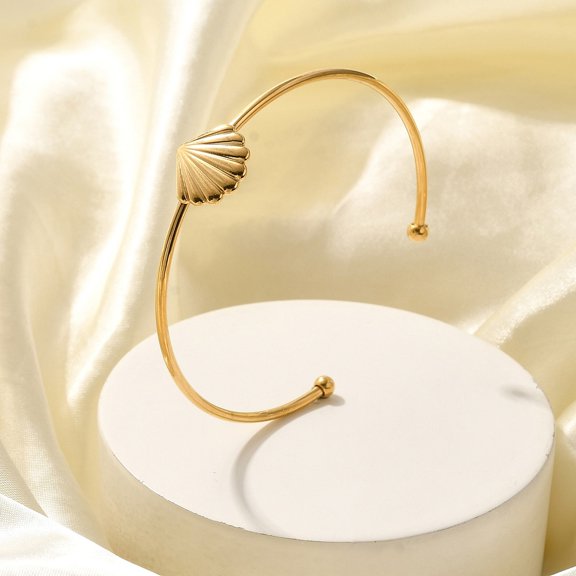 5pcs 304 Stainless Steel Cuff Bangles Torque Bangles for Women Shell Shape Inner Diameter: 2-3/8 inch(5.95cm)