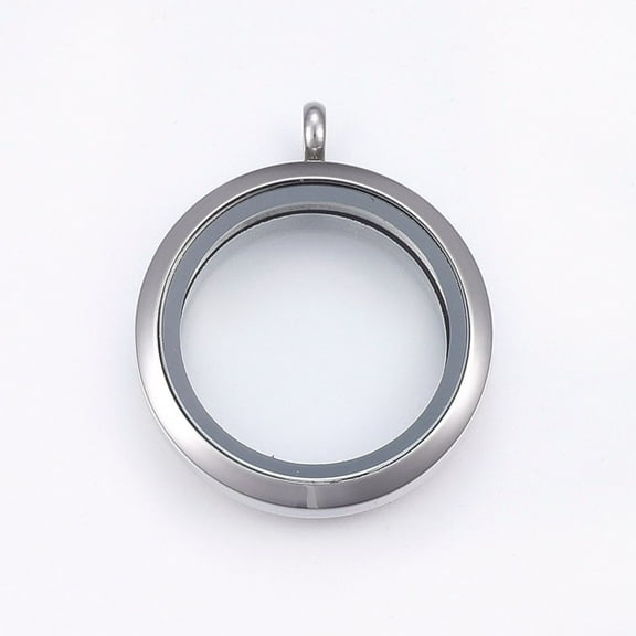 5pcs 304 Stainless Steel Magnetic Floating Locket Pendants with Glass Flat Round Clear Stainless Steel color 37x30x6.5mm Hole: 4.5mm Inner Diameter: 23mm