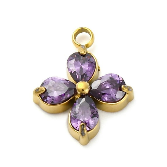 5pcs 304 Stainless Steel Micro Pave Cubic Zirconia Pendants Clover Medium Purple 13x10.5x3.5mm Hole: 1.5mm