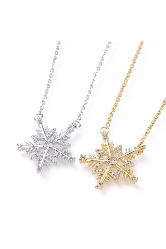 5pcs 304 Stainless Steel Necklaces with Cubic Zirconia Cable Chains and Lobster Claw Clasps Christmas Snowflake Clear Golden & Stainless Steel color 18.1 inch(46cm) 1.5mm