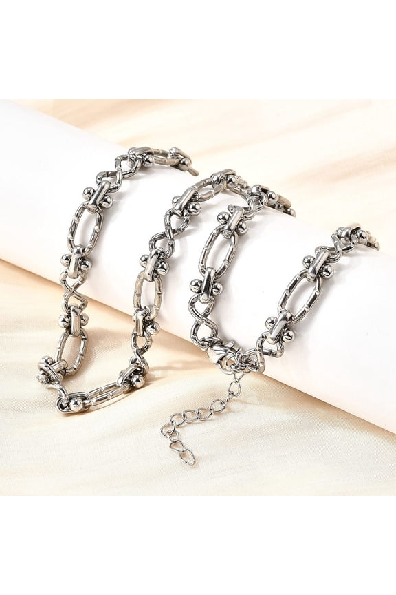 5pcs 304 Stainless Steel Oval Textured Infinity Link Chain Necklaces for Women Men Stainless Steel Color 15.75 inch(40cm)+Extender: 48.5mm