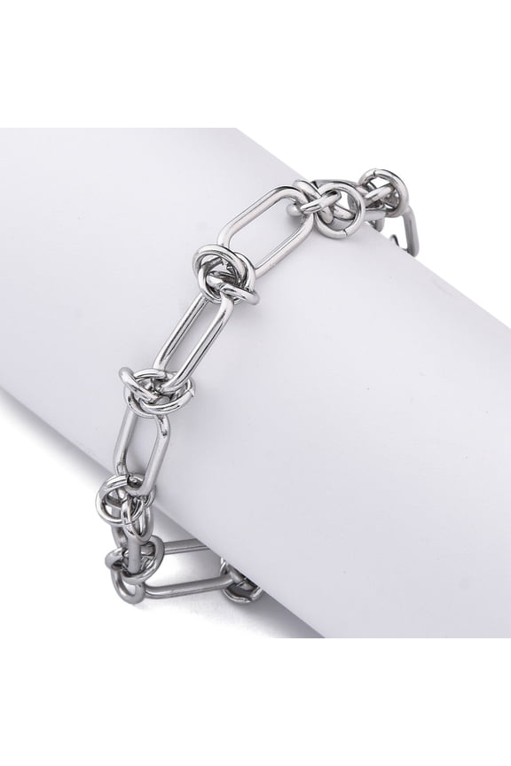 5pcs 304 Stainless Steel Paperclip Chain Bracelets for Women with Ring Knot 6-7/8 inch(17.5cm)
