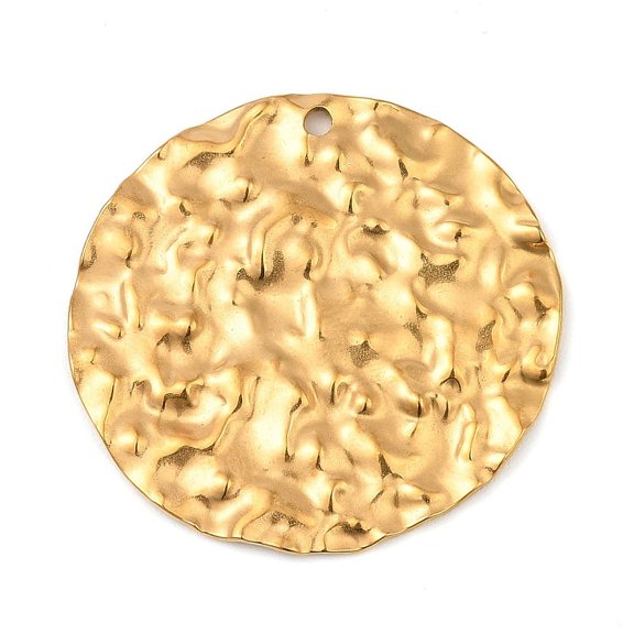 5pcs 304 Stainless Steel Pendants Flat Round Charm Golden 35x37x1.5mm Hole: 1.5mm