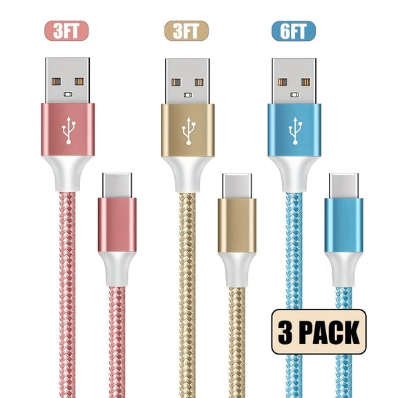5pcs/3pcs/2pcs 3/3/6/6/9ft USB A to USB C Charging Cable, Fast Charging Cable Nylon Braided Android Charger C Type Cable, Compatible with Samsung Galaxy S24-S21, Google Pixel, LG, OnePlus, Xiaomi