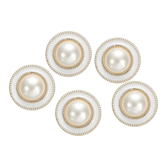 5pcs 40L Gold White Faux Pearl Buttons 25mm 1" Dia 0.61" Thick Plastic Round Sewing Button Replacement Craft Fastener for Coats Clothing DIY Crafts Style D