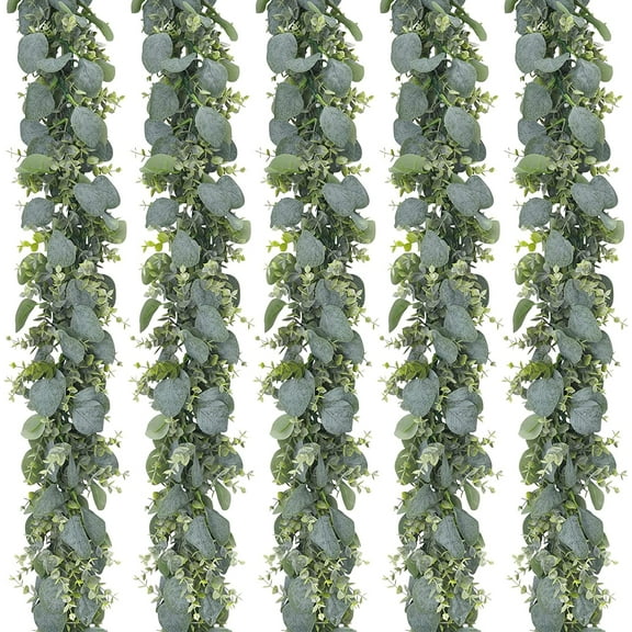 5pcs 5.5ft Artificial Eucalyptus Garland Fake Silver Dollar Eucalyptus Greenery Garland Vines Table Runner for Wedding Arch Backdrop Table Centerpiece Home Mantle Decor