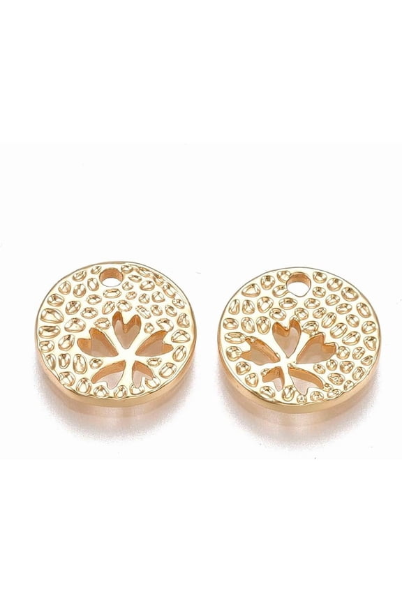 5pcs 5 Pcs Flat Round Pendant Charms Brass Charms Real 18K Gold Plated Flat Round with Clover Metal Charms Pendant Pendant Decoration Birthday Festival Elegant Gifts Personalized Jewelry 5pcs