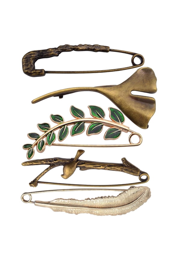 5pcs 5 Styles Alloy Brooches Safety Pins Heavy Duty Quality Lapel Pins Extra Large Safety Pins Vintage for Scarf Blankets Skirts Kilts Knitted Fabric Crafts