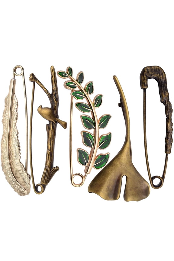 5pcs 5 Styles Extra Large Safety Pins Vintage Alloy Brooches Safety Pins Heavy Duty Quality Lapel Pins for Scarf Blankets Skirts Kilts Knitted Fabric Crafts