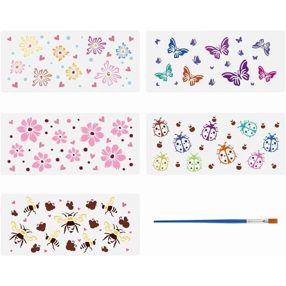 5pcs 5 styles Plant & Insect Theme PET Hollow Out Drawing Painting Stencils for DIY Scrapbook Photo Album Mixed Shapes 178x400mm 1pc/style