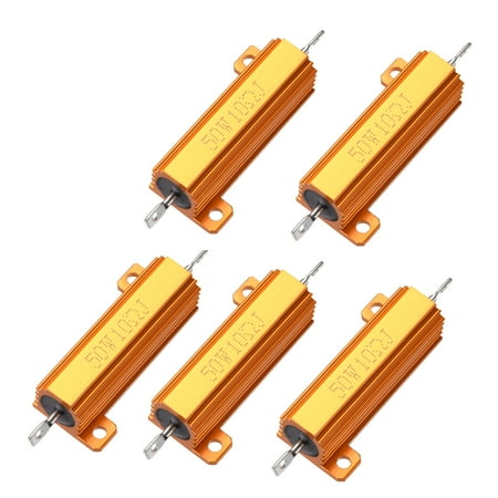 Uxcell 50W 10 Ohm Housing Resistor Screw Chassis Mounted Aluminum Case Wirewound Resistor Load Resistors Gold Tone 5 Pcs