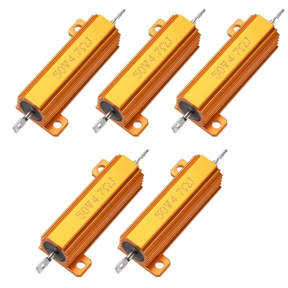 5pcs 50W 4.7 Ohm Aluminium Housing Chassis Mount Wirewound Power Resistor Glod