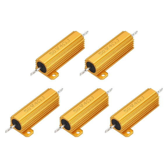 5pcs 50W 4 Ohm 5% Aluminum Housing Case Resistor, Wirewound Resistors Screw Tap Chassis Mounted, Gold