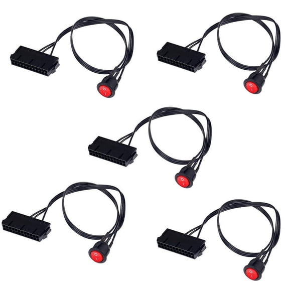 5pcs 50cm Cable Copper Tin Wire 24-Pin Female ATX PSU PC Power Supply Tester Start Up Jumper with ON/ Switch
