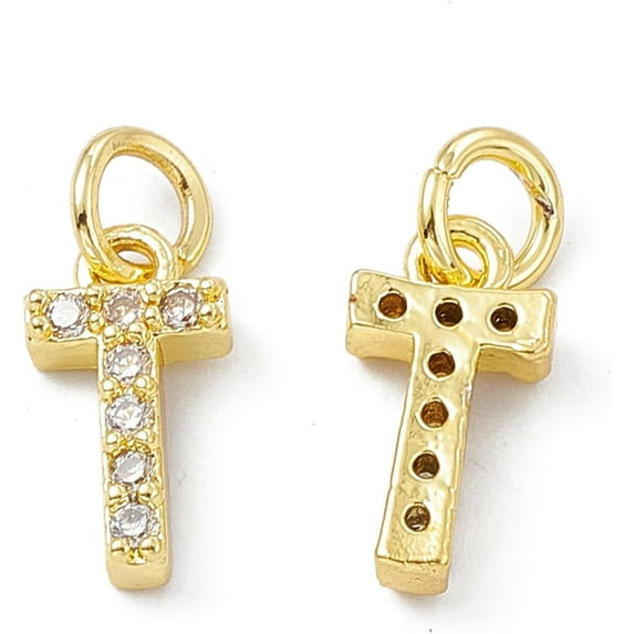 5pcs 5Pcs Real 18K Gold Plated Cubic Zirconia Alphabet Charms Pendant with Jump Ring Personalized Initial Pendant for DIY Jewelry Making Clear