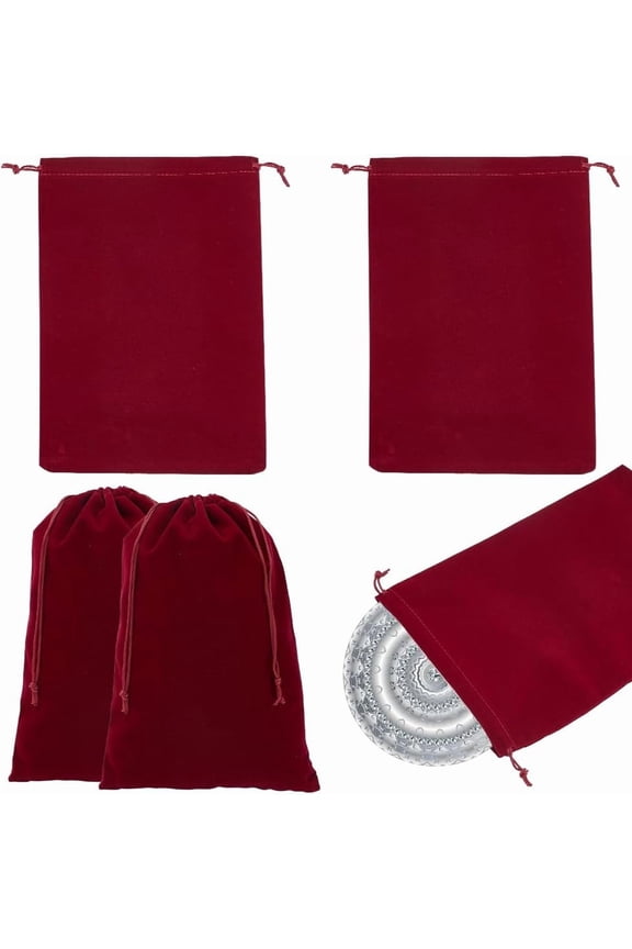 5pcs 5Pcs Velvet Jewelry Drawstring Pouches 11.8x7.9 Inch Large Gift Bags Dark Red Pack Dust Bags for Gift Wrap Birthday Wedding Party Favors