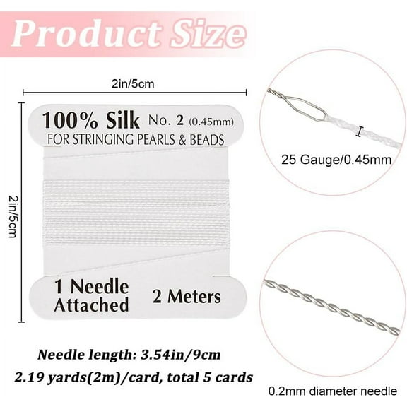 5pcs 5pcs 2.19 Yards Silk Cord White Basic Elements Pure Silks Perlseide Stringing Beading Thread Cords for Knotting Pearls Gemstones Crystals Beads Crafts Supplies