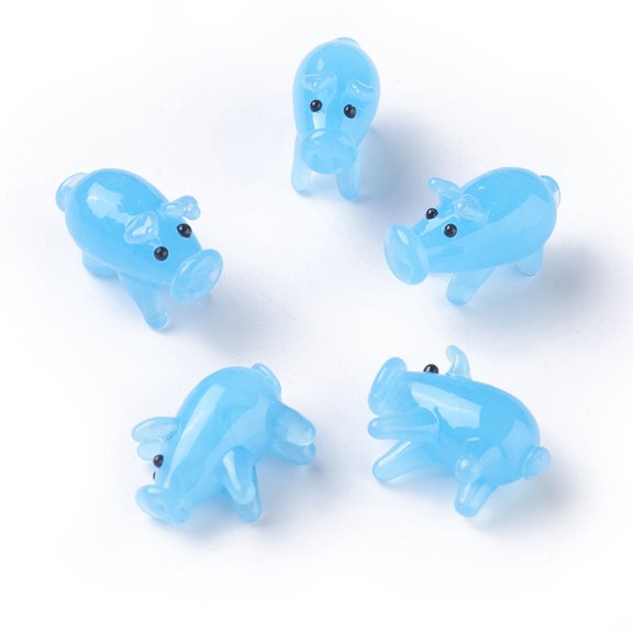 5pcs 5pcs Handmade Lampwork Home Display Decorations Piggy Deep Sky Blue 17~20x9~10x13~15mm