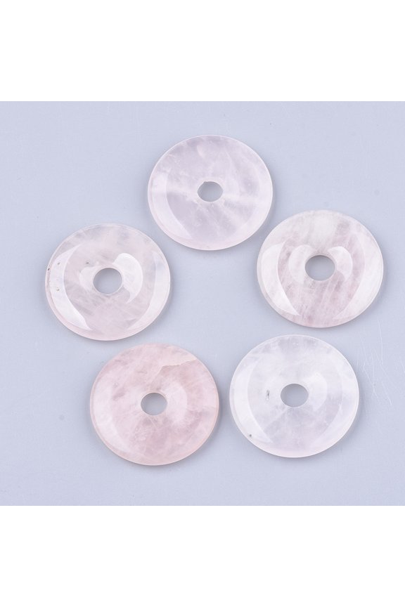 5pcs 5pcs Natural Rose Quartz Pendants Donut/Pi Disc Donut Width: 15.5~16mm 40x6~7mm Hole: 8~9mm
