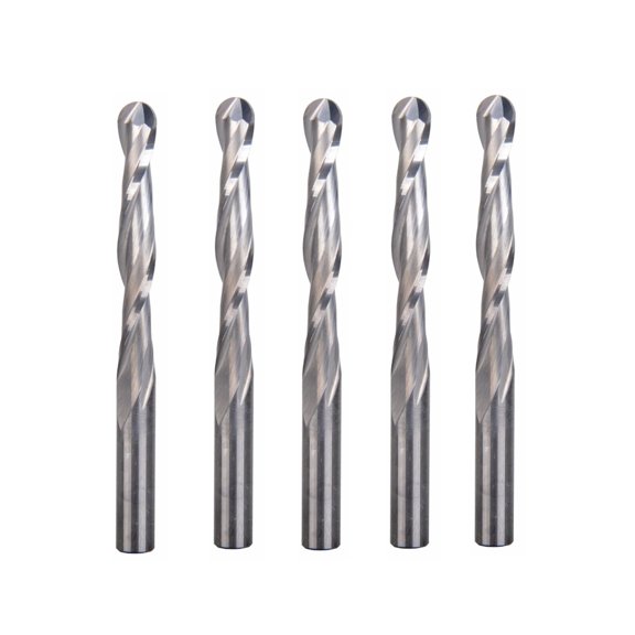 5pcs 6*42mm Two Flutes Carbide Ball Nose End Mills Bit Cutting Tool CNC Router Bits for Engraving Tools