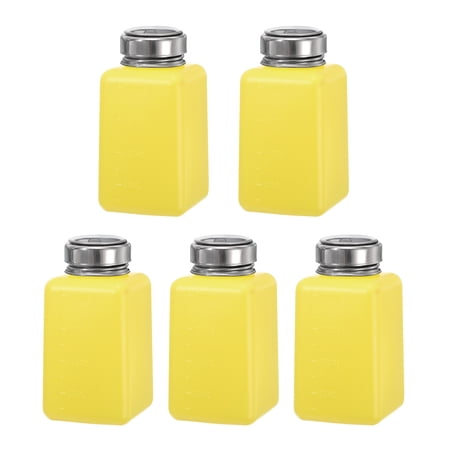 5pcs 6.8 Oz/200ml Alcohol Push Down Pump Dispenser Bottle Press Liquid Empty Container, Yellow