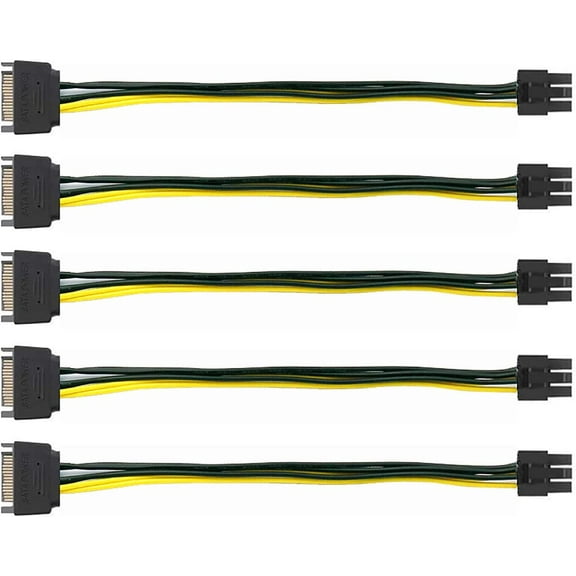 5pcs 6 Pin 15 SATA 15-Pin Male to 6 Pin PCI-Express Female Video Card 6 Pin SATA Power Adapter