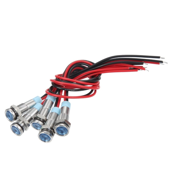 5pcs 6mm 1/4" Car Interior LED Indicator Lights 12-24V Flat Head Signal Lamp with 150mm Cable Blue